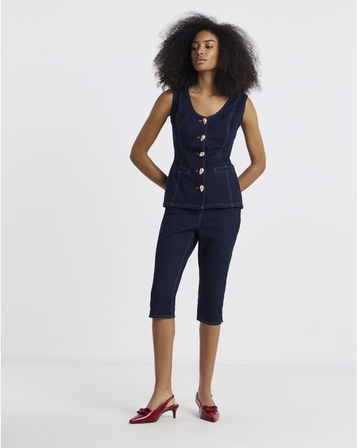 Simply Be Blue Statement Button Denim Top