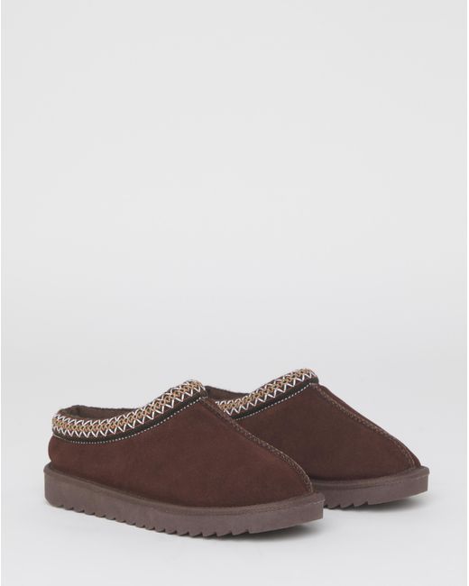 Simply Be Brown Embroidery Full Mule Slipper Wide