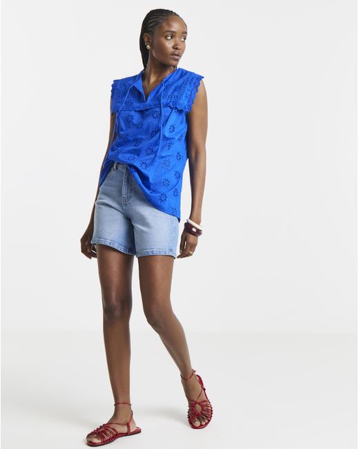 Simply Be Blue Sailor Collar Broderie Top