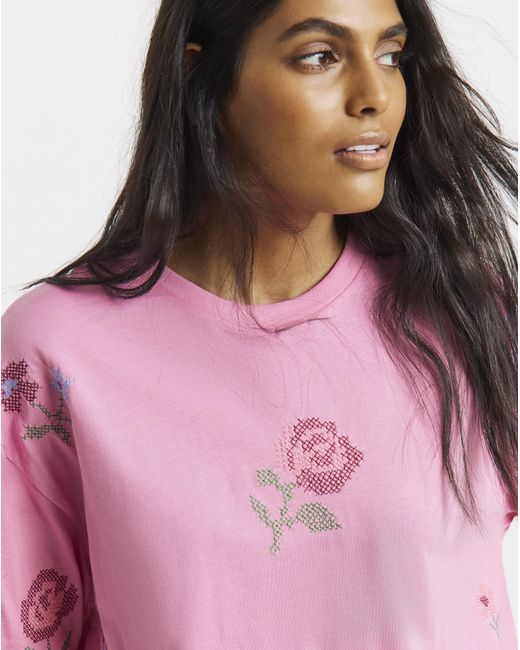 Simply Be Pink Cross Stitch Embroidered T-Shirt