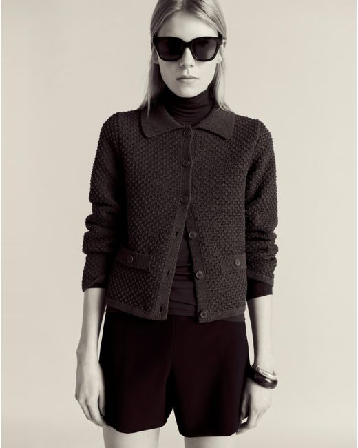 Mango Blue Polo Neck Knitted Choco Jacket