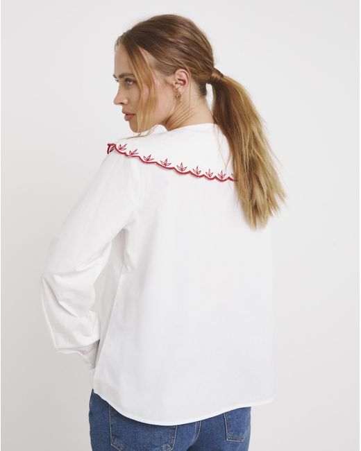 Simply Be White Embroidered Collared Blouse