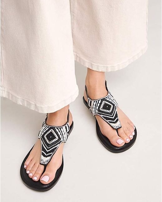 Simply Be Natural Beaded Toe Post Flat Sandal Wide