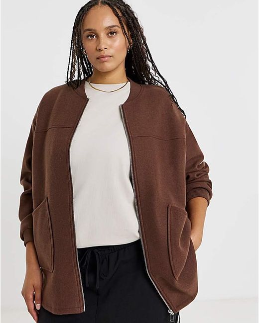Simply Be Brown Soft Zip Bomber Jacket
