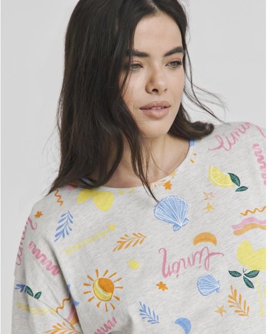 Simply Be Gray Lemon Print Value Shortie Set