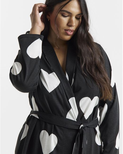 Simply Be Blue Heart Print Dressing Gown