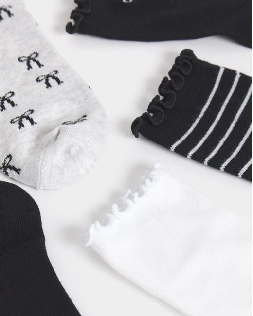 Pretty Secrets Black 5Pk Bow Ankle Socks