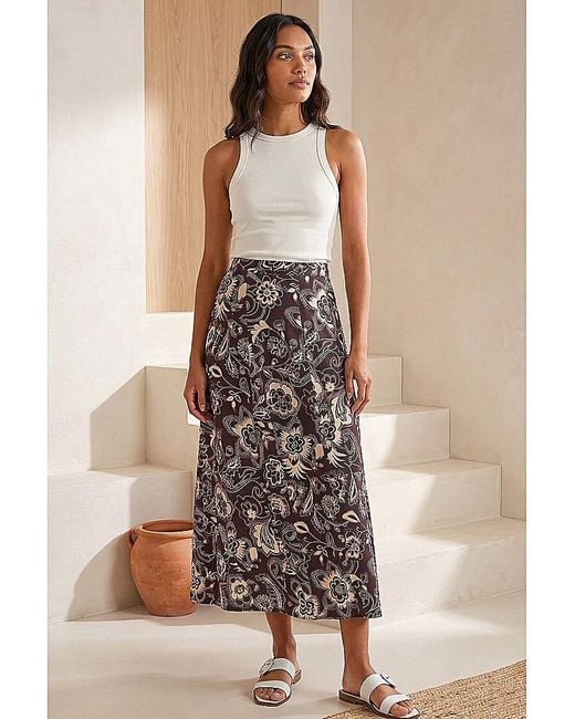 Roman Natural Roman Paisley Swirl Print Midi Skirt