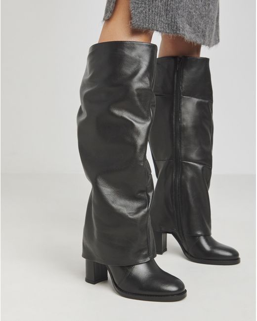 Simply Be Gray Gaiter Ruched Boot Platform Heel Wide C