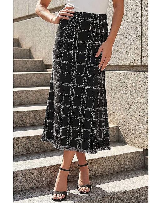 Roman Gray Roman Textured Knit Tweed Skirt