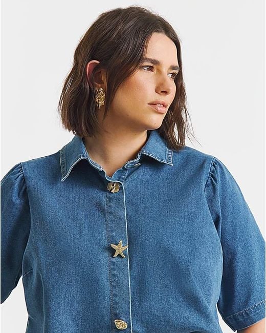 Simply Be Blue Button Denim Blouse