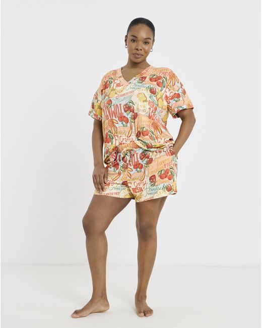 Figleaves Orange Fruit Shortie Pyjama Set
