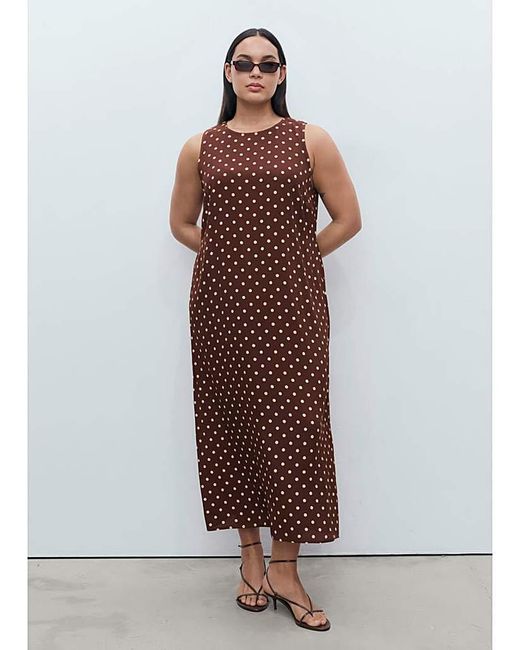 Mango Brown Polka Dot Midi Dress