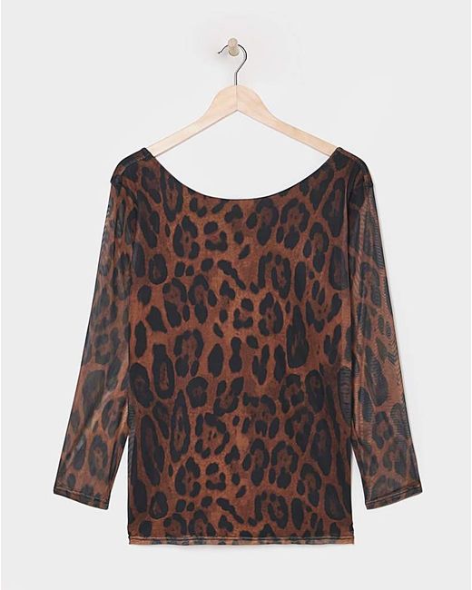Simply Be Brown Leopard Mesh Scoop Back Top