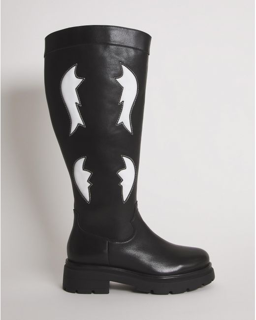 Simply Be Black Western Chunky Knee Boots Wide Sc