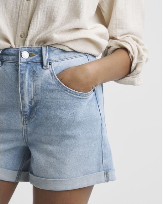 Simply Be Blue Roll Hem Mom Short