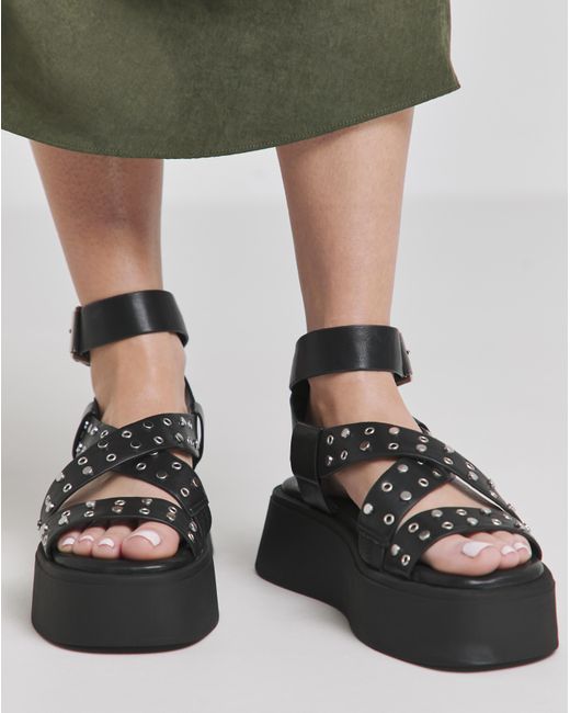 Simply Be Black Studded Cross Strap Flatform Sandal Wide