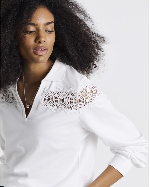 Simply Be White Crochet Collared Sweatshirt