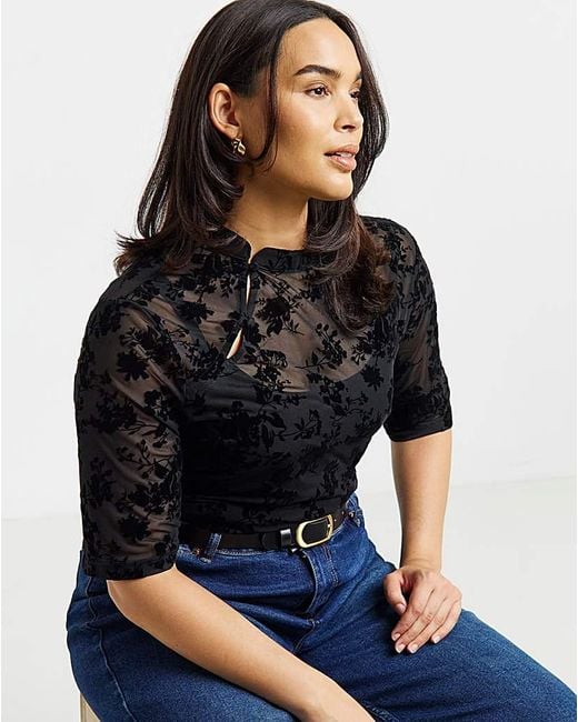 Simply Be Black Mesh Flock Top