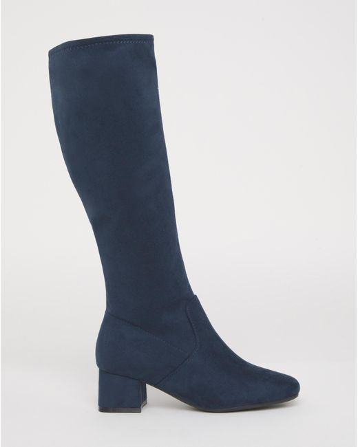 JD Williams Blue Low Block Heel Knee High Boot E C
