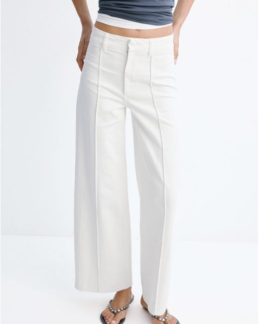 Mango White High-Waisted Wide Leg Jeans