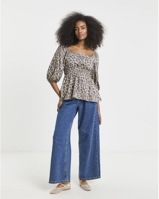 Simply Be Blue Leopard Square Neck Blouse