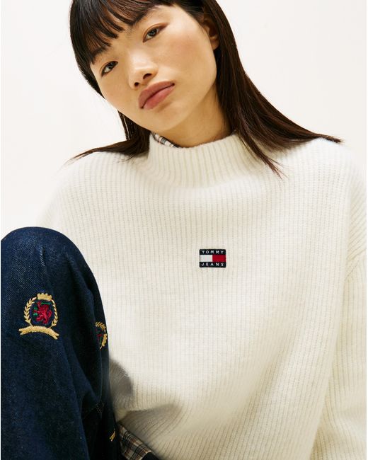 Tommy Hilfiger White Mockneck Badge Sweater