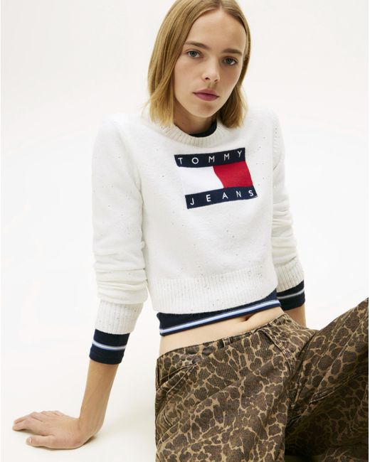 Tommy Hilfiger White Sparkle Flag Sweater