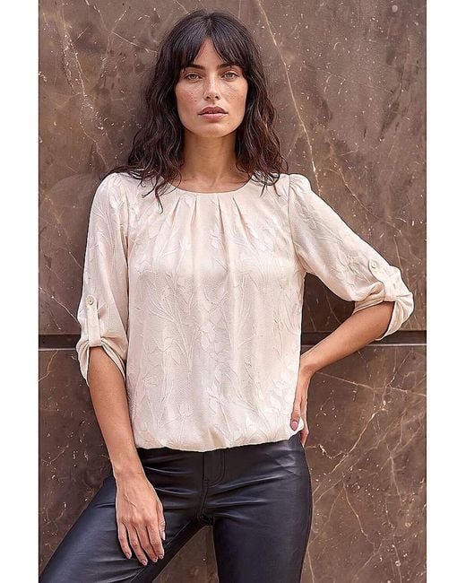 Roman Brown Roman Jacquard Bubble Hem Top