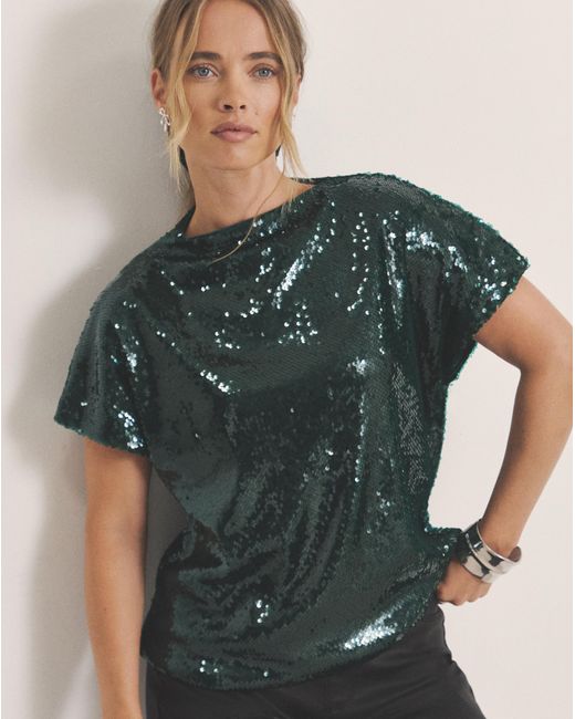 Simply Be Green Glossy Sequin Cap Sleeve Top