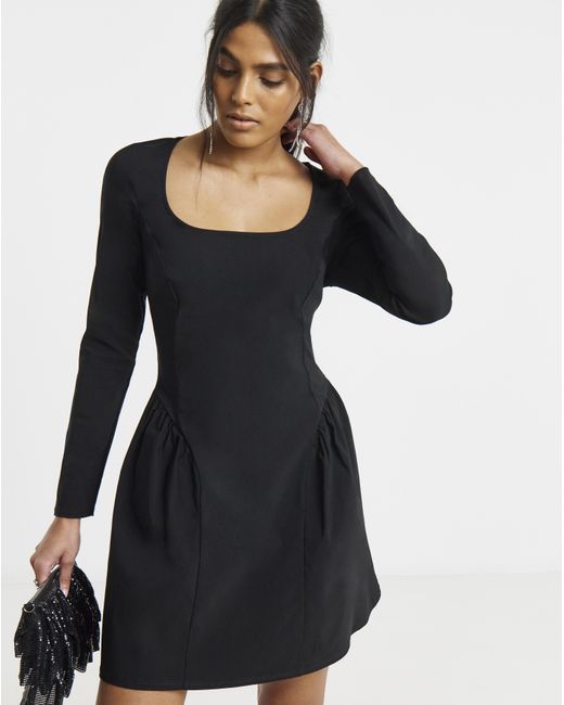 Simply Be Black Bengaline Waist Detail Skater Dress