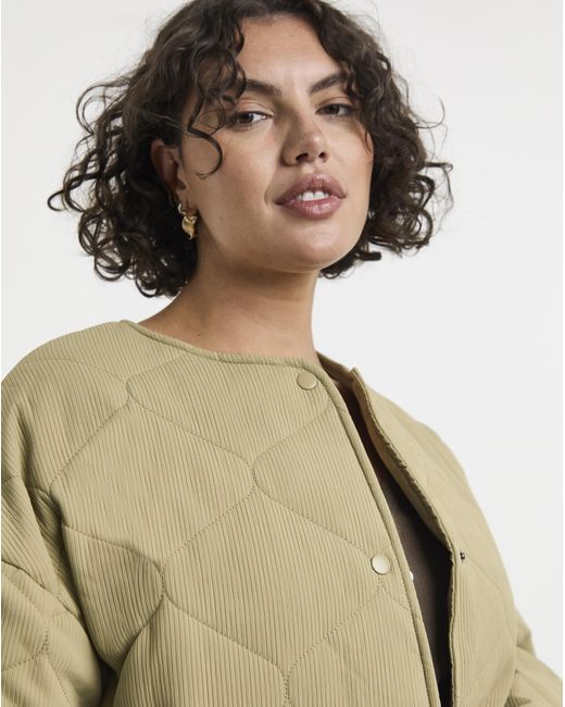 Simply Be Brown Quilted Round Collar Jacket