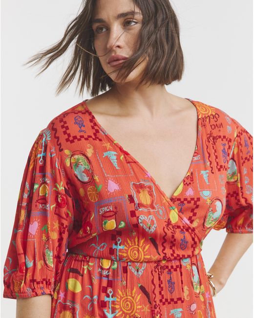 Simply Be Red Crinkle Wrap Dress