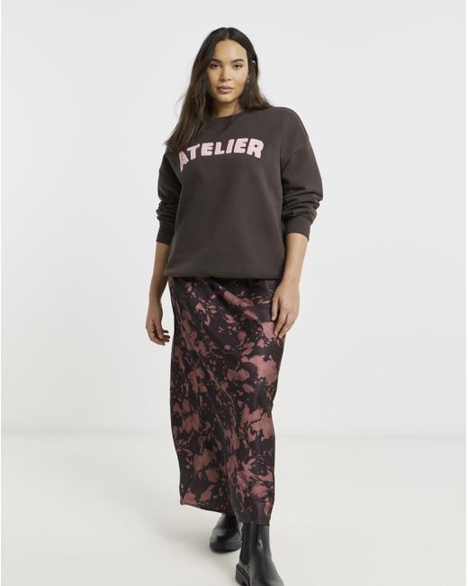 Simply Be Brown Speckle Print Satin Maxi Skirt