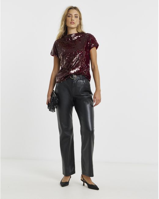Simply Be Brown Glossy Sequin Cap Sleeve Top