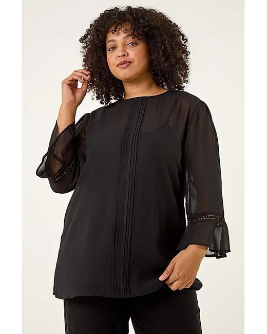Roman Curve Black Pintuck Pleat Top