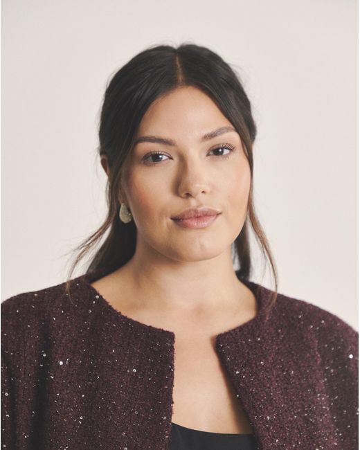 Simply Be Brown Sbe Boucle Collarless Jacket With Wool