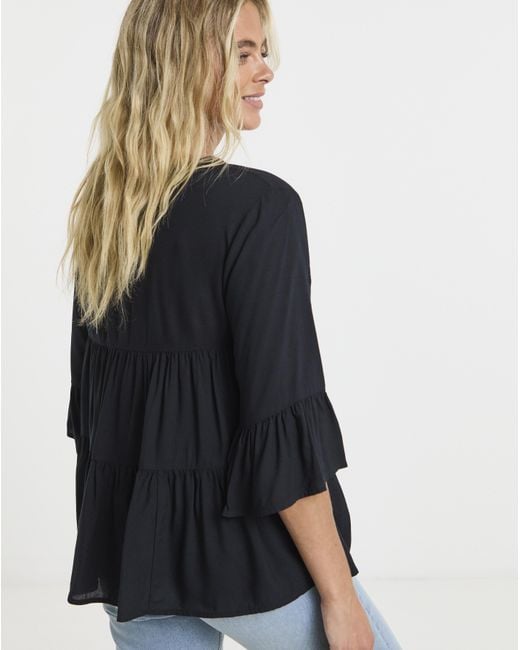 Simply Be Black Viscose Smock Top