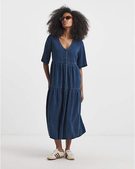 Simply Be Blue Sbe Midaxi Denim Smock Dress