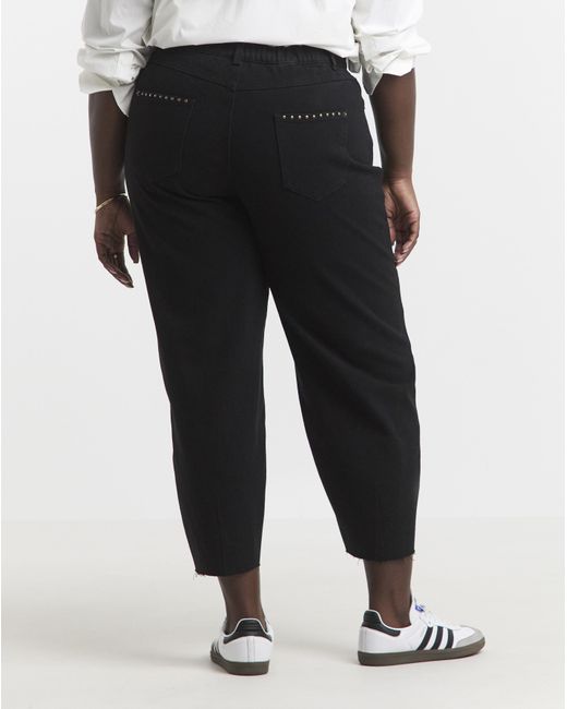 Simply Be Black Side Studded Barrel Jeans