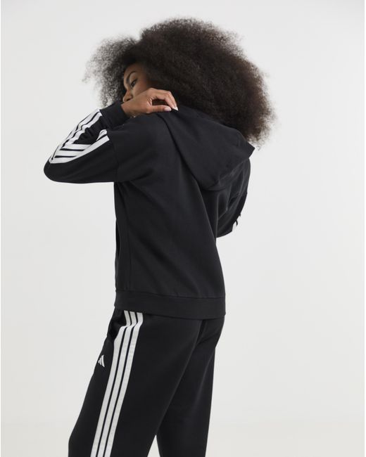 Adidas Black 3 Stripes Fleece Hoodie