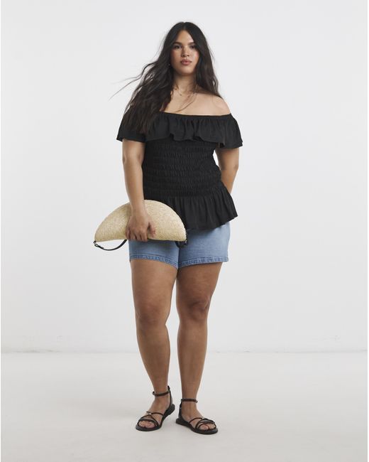 Simply Be Black Ruffle Shirred Mesh Top
