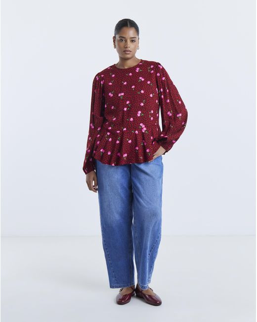 Simply Be Red Long Sleeve Peplum Top