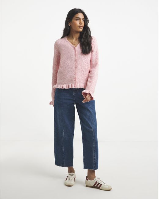 Simply Be Pink Frill V-Neck Cardigan