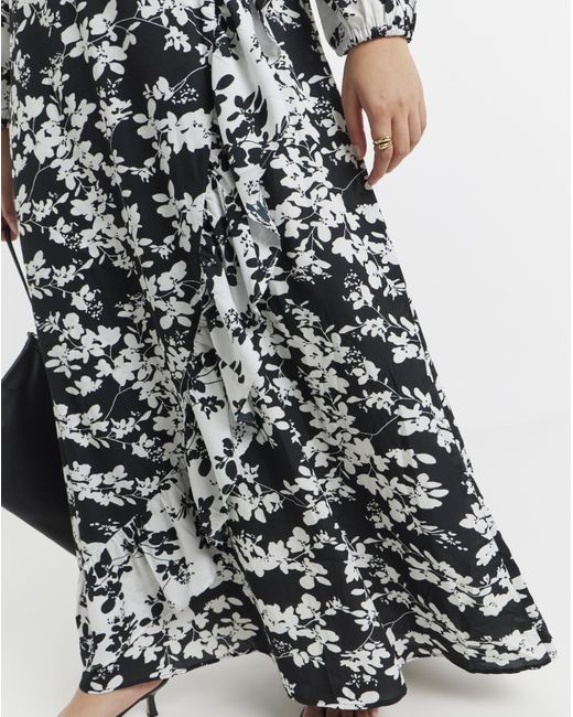 Lovedrobe White Mono Floral Frill Dress