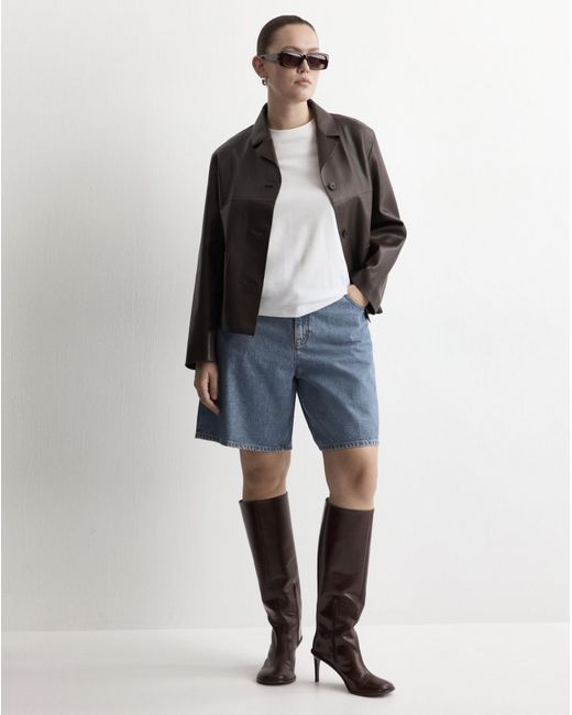Mango Blue High-Waist Straight-Fit Bermuda