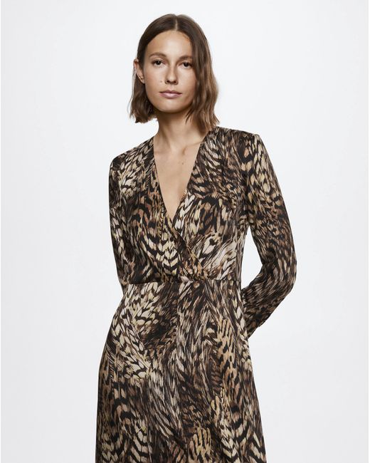 Mango Brown Pluma Animal Print Fluid Dress