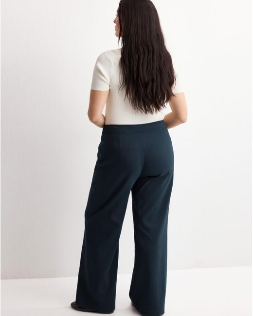 Mango Blue Wide Leg Trouser Button Detail