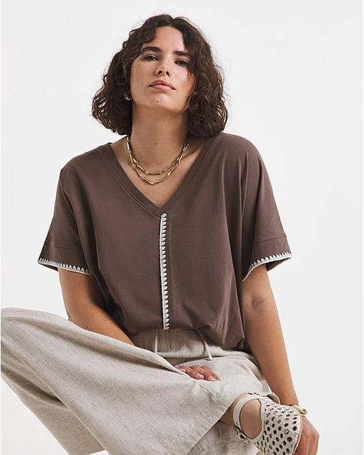 Simply Be Brown Whipstitch T-Shirt