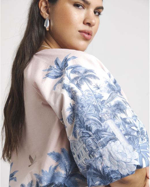 Joanna Hope Blue Cotton Volume Blouse
